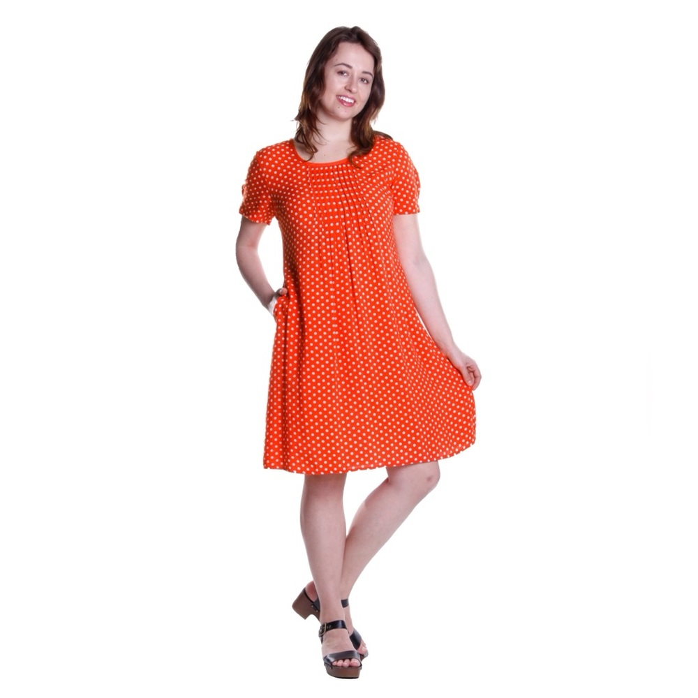 La Cera Short Sleeve red & White Polka Dot Sun Dress above knee Med house dress